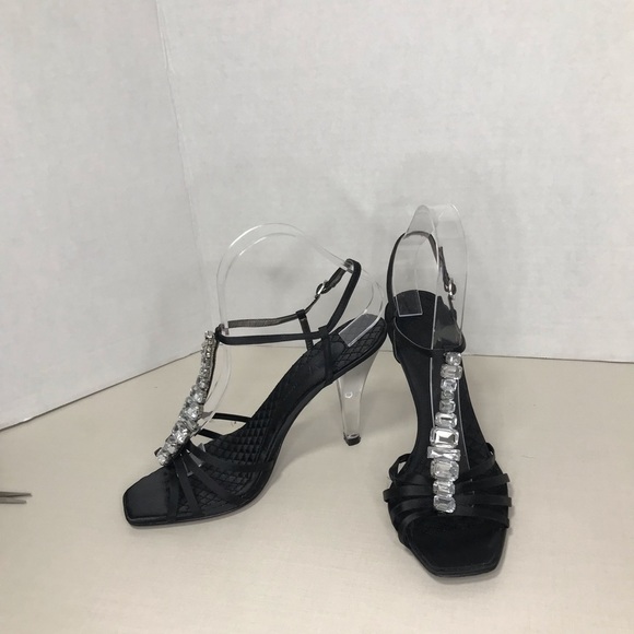 Vince Camuto Black Strappy Heel - Embellished with clear heel - Size 8 - Picture 8 of 12